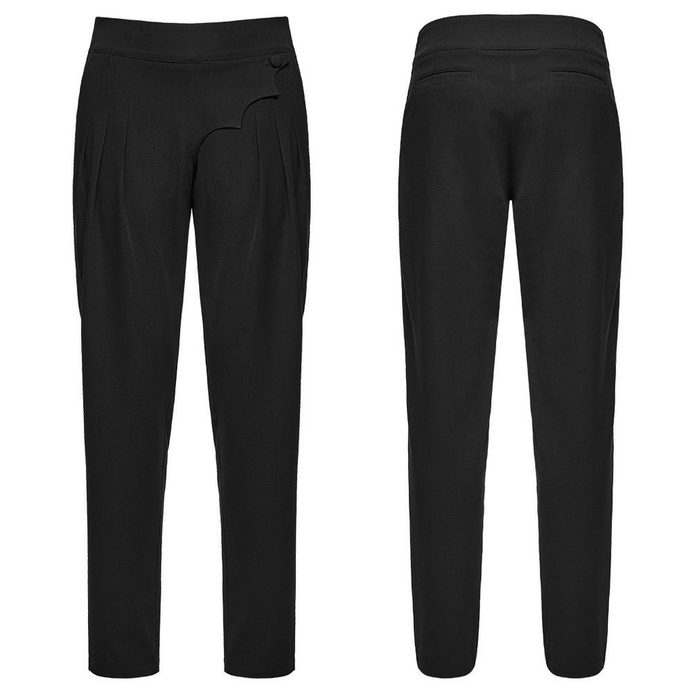 Men's Gothic Batwing Pleated Tapered Black Trousers