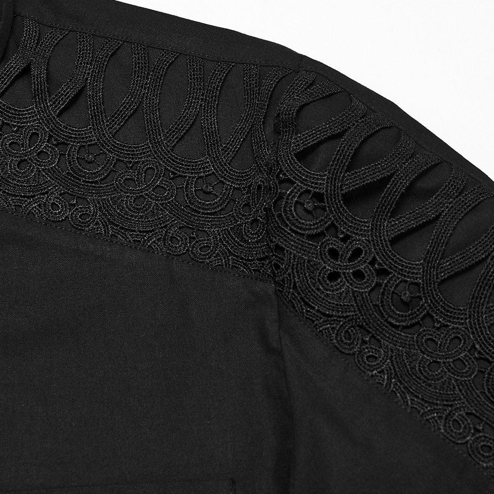 Men's Gothic Black Button-Up Shirt with Lantern Sleeves