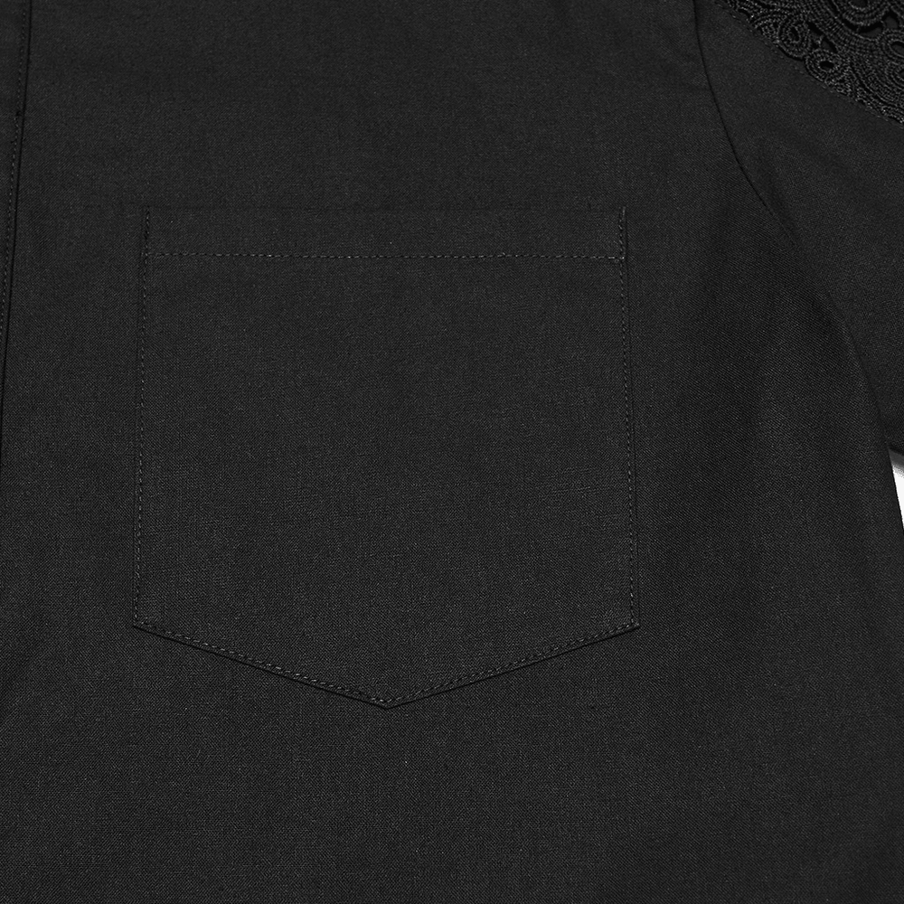 Men's Gothic Black Button-Up Shirt with Lantern Sleeves