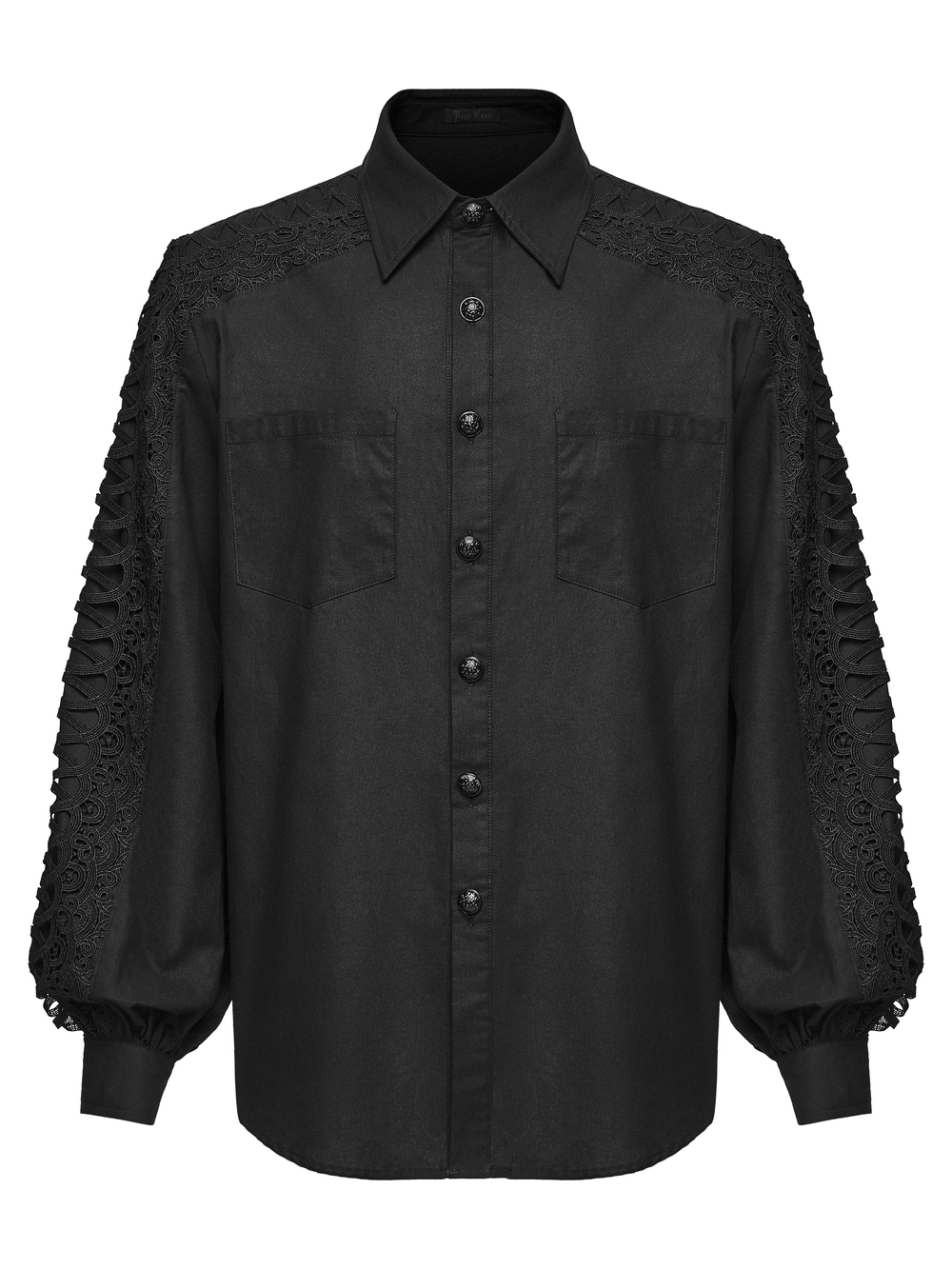Men's Gothic Black Button-Up Shirt with Lantern Sleeves