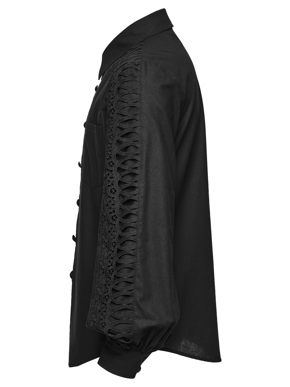 Men's Gothic Black Button-Up Shirt with Lantern Sleeves