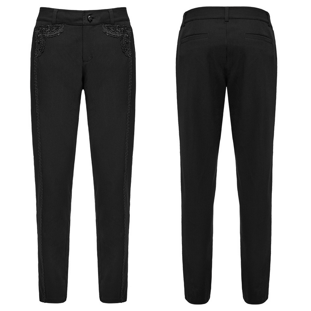 Men's Gothic Embossed Trim Tailored Black Trousers