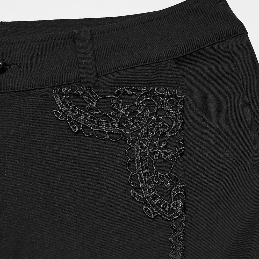 Men's Gothic Embossed Trim Tailored Black Trousers