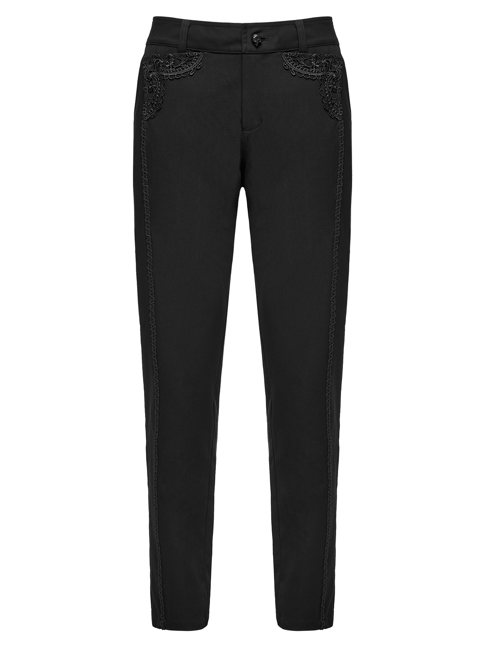 Men's Gothic Embossed Trim Tailored Black Trousers