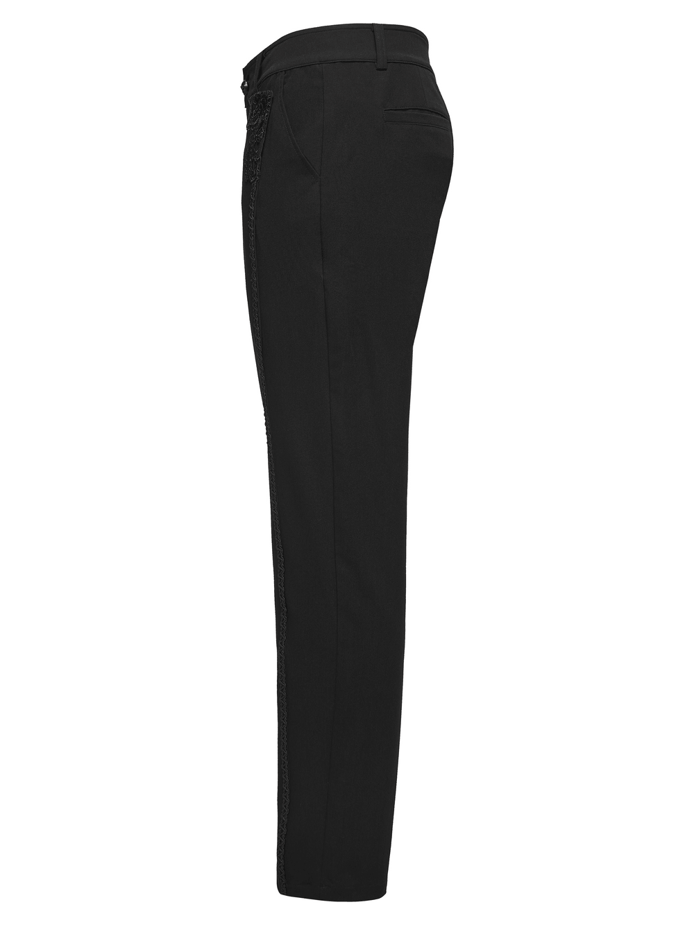 Men's Gothic Embossed Trim Tailored Black Trousers
