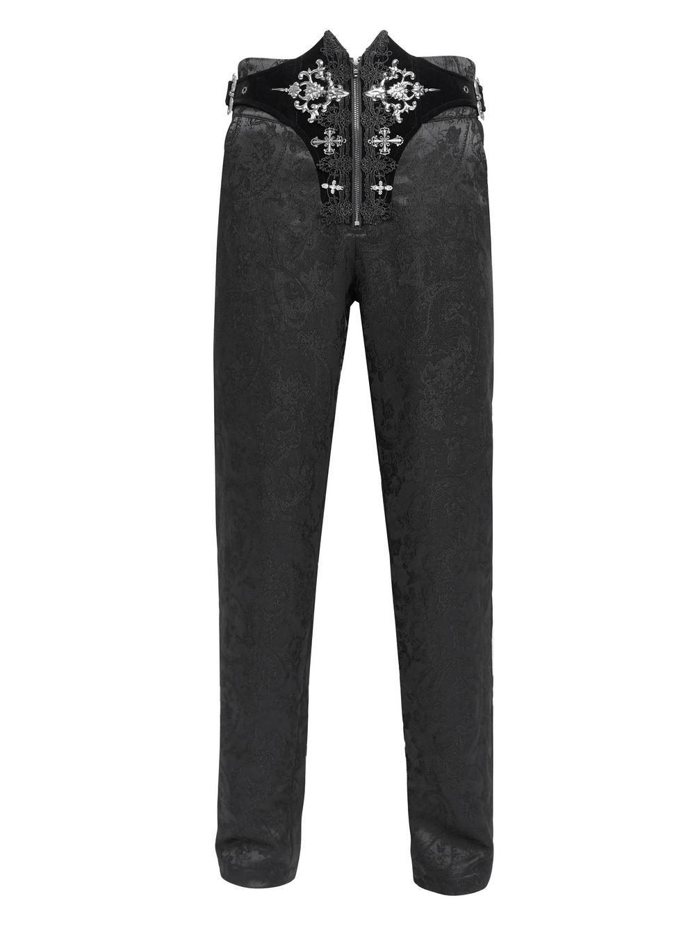 Men's Gothic Embroidered Pants with Lace-Up and Zip Front