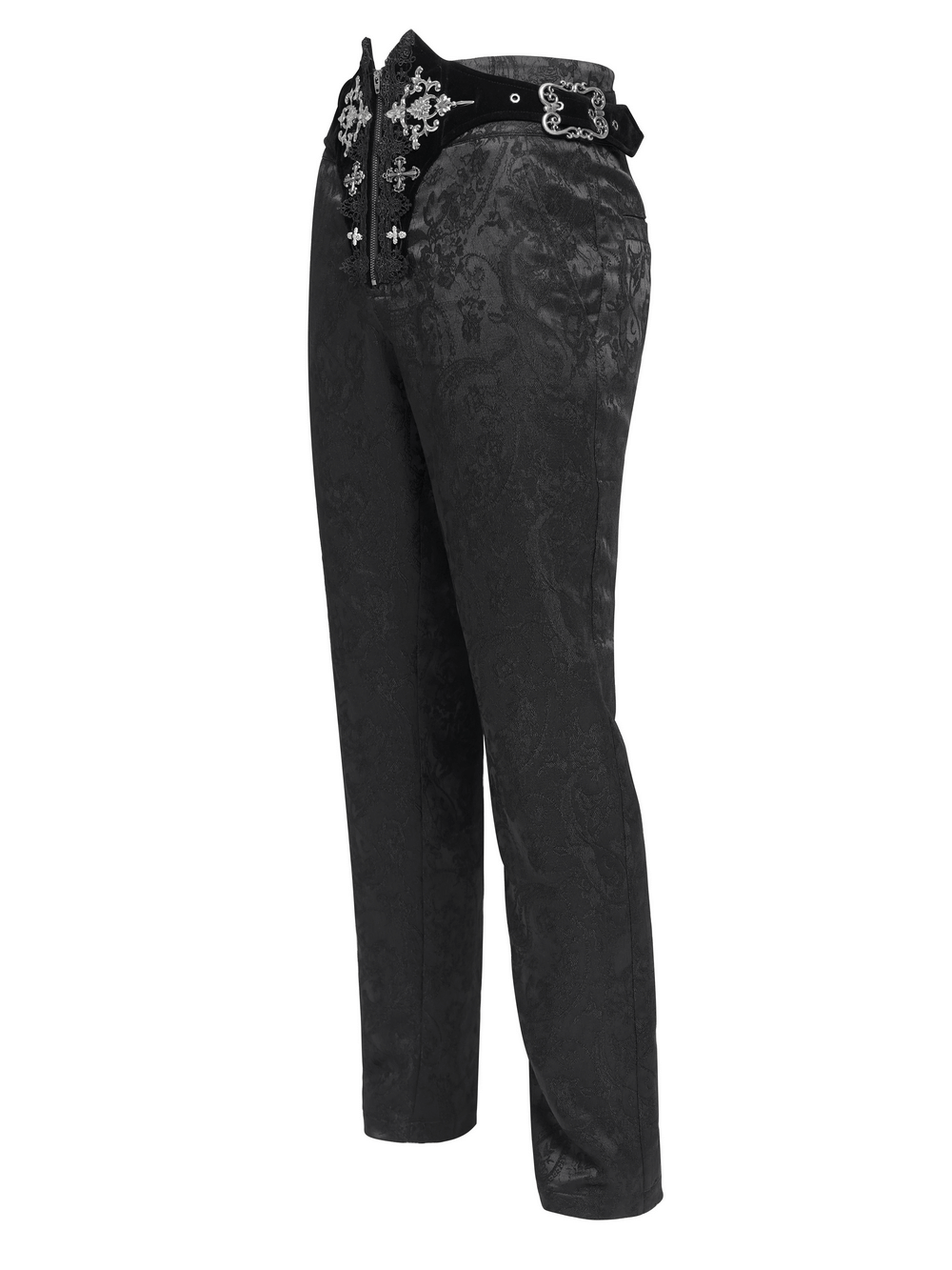 Men's Gothic Embroidered Pants with Lace-Up and Zip Front