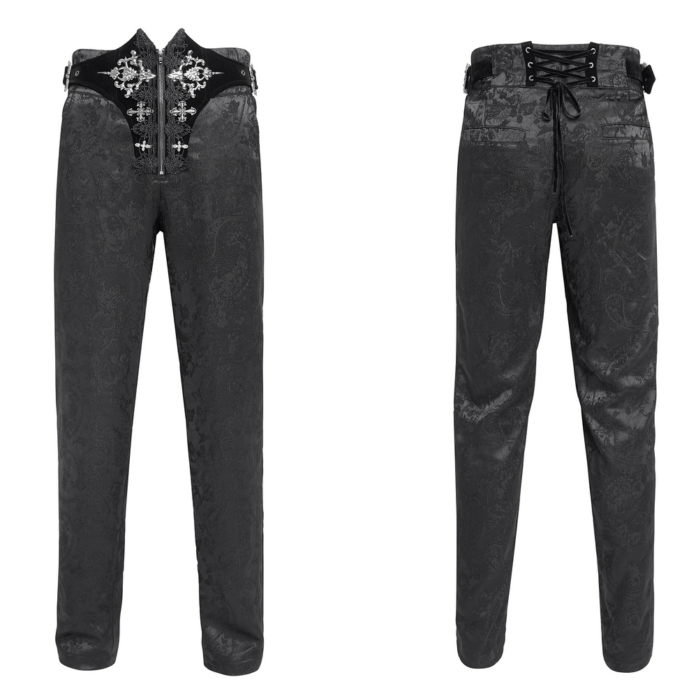 Men's Gothic Embroidered Pants with Lace-Up and Zip Front