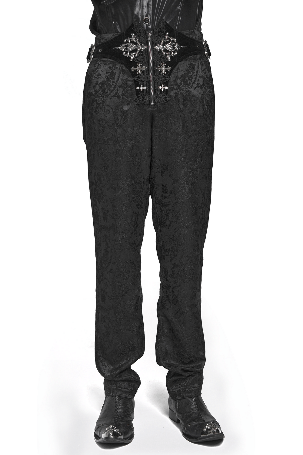 Men's Gothic Embroidered Pants with Lace-Up and Zip Front