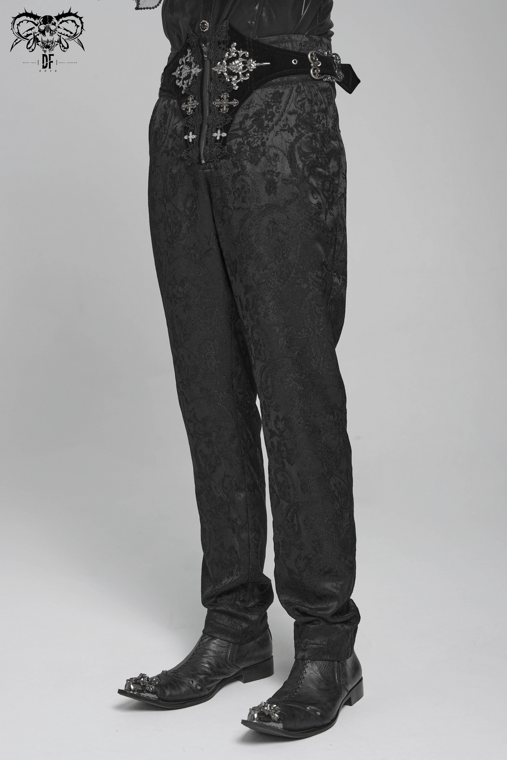 Men's Gothic Embroidered Pants with Lace-Up and Zip Front