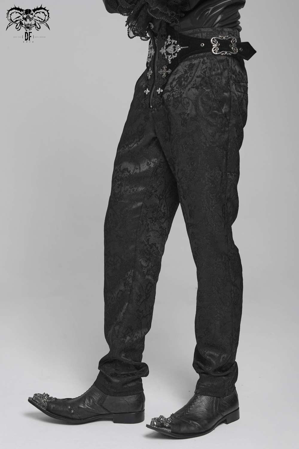 Men's Gothic Embroidered Pants with Lace-Up and Zip Front