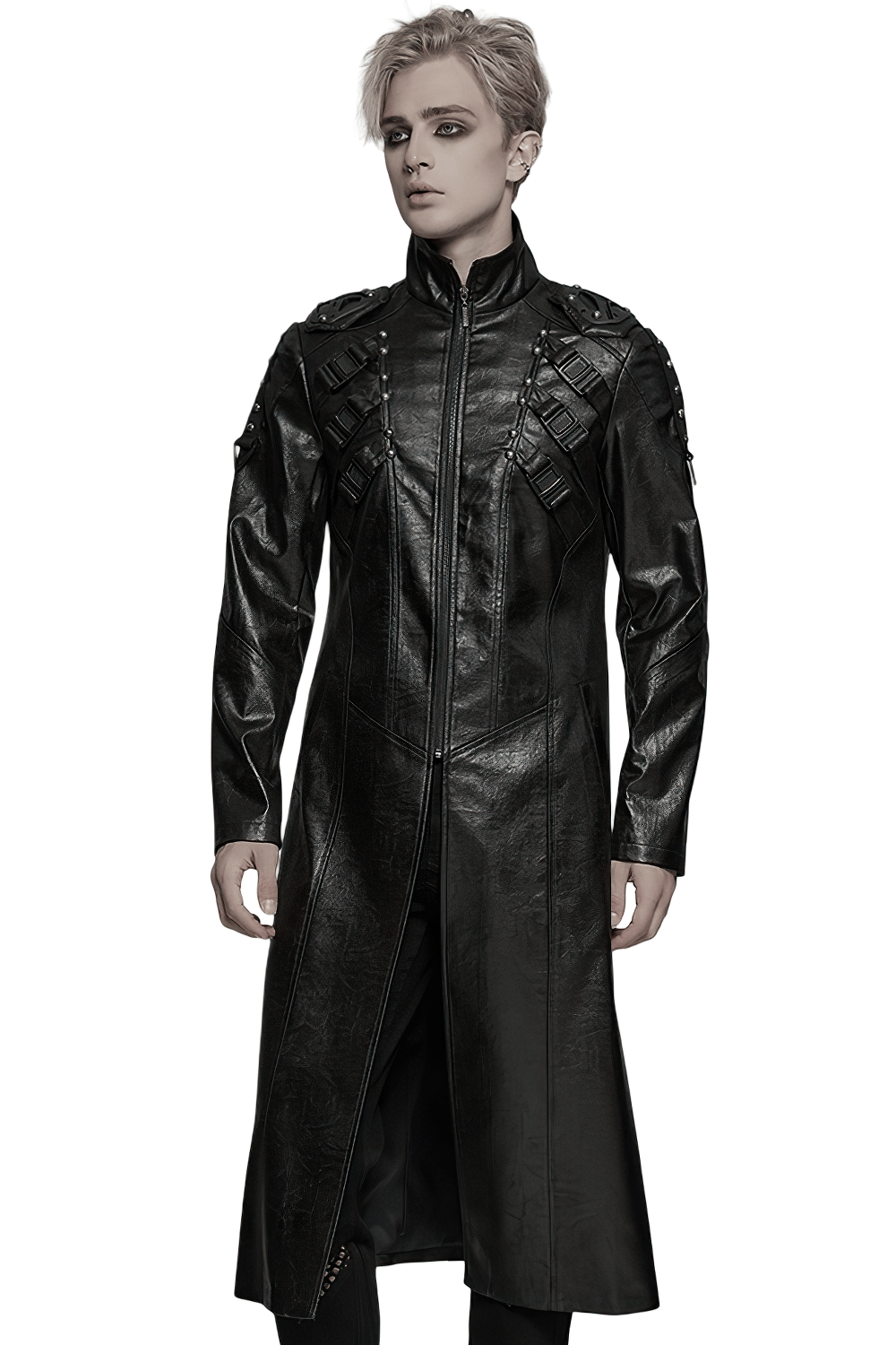 Men's Gothic Faux Leather Cyberpunk Trench Coat