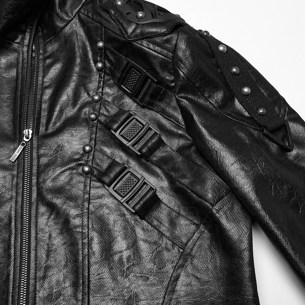 Men's Gothic Faux Leather Cyberpunk Trench Coat