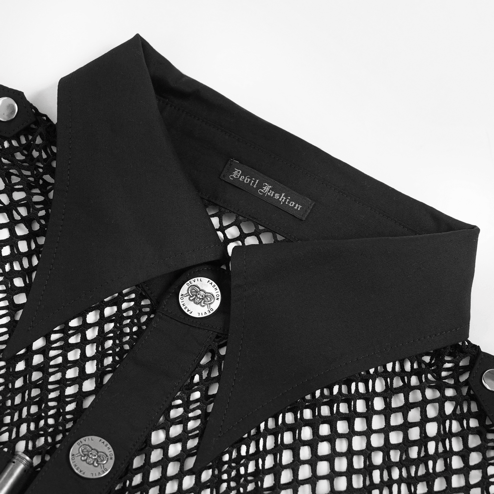 Men's Gothic Fishnet Shirt with Studded Buckles