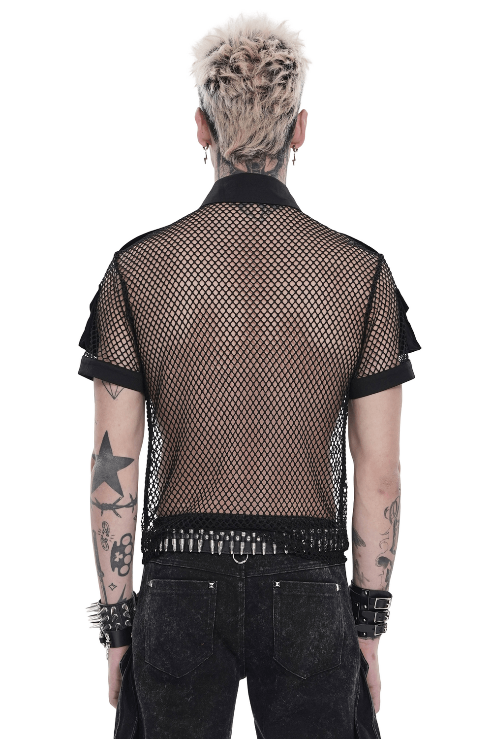 Men's Gothic Fishnet Shirt with Studded Buckles