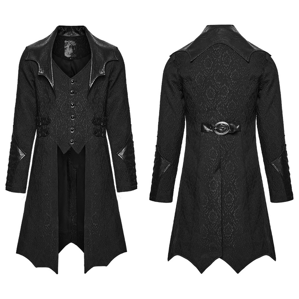 Men's Gothic Jacquard Coat with Bat Lapel and Details