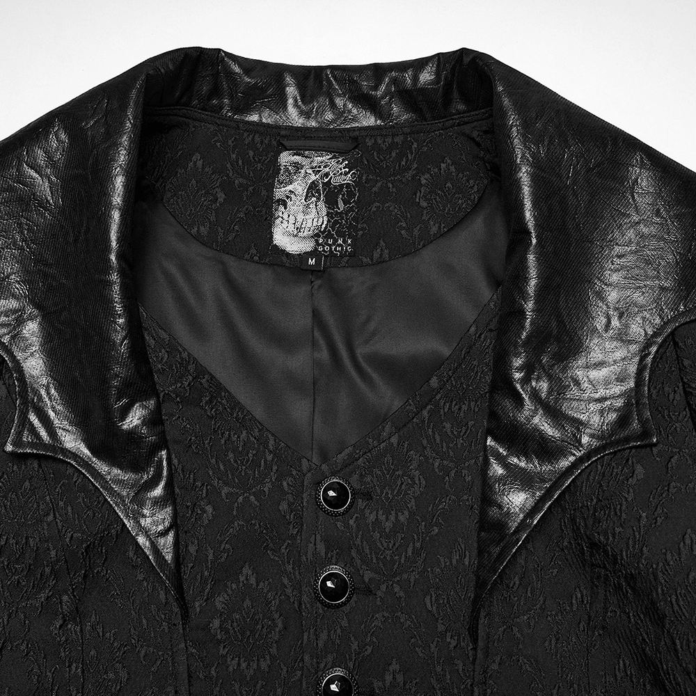 Men's Gothic Jacquard Coat with Bat Lapel and Details