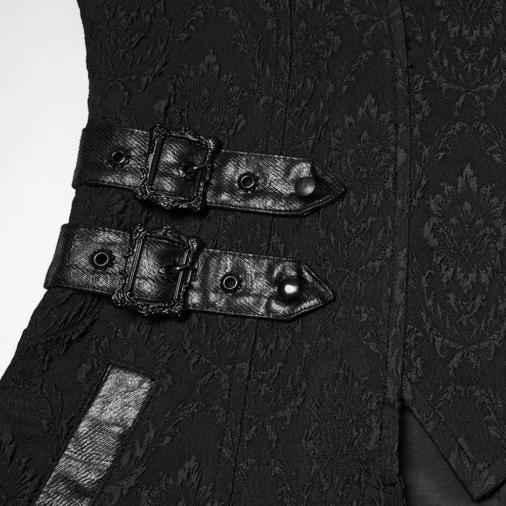 Men's Gothic Jacquard Coat with Bat Lapel and Details