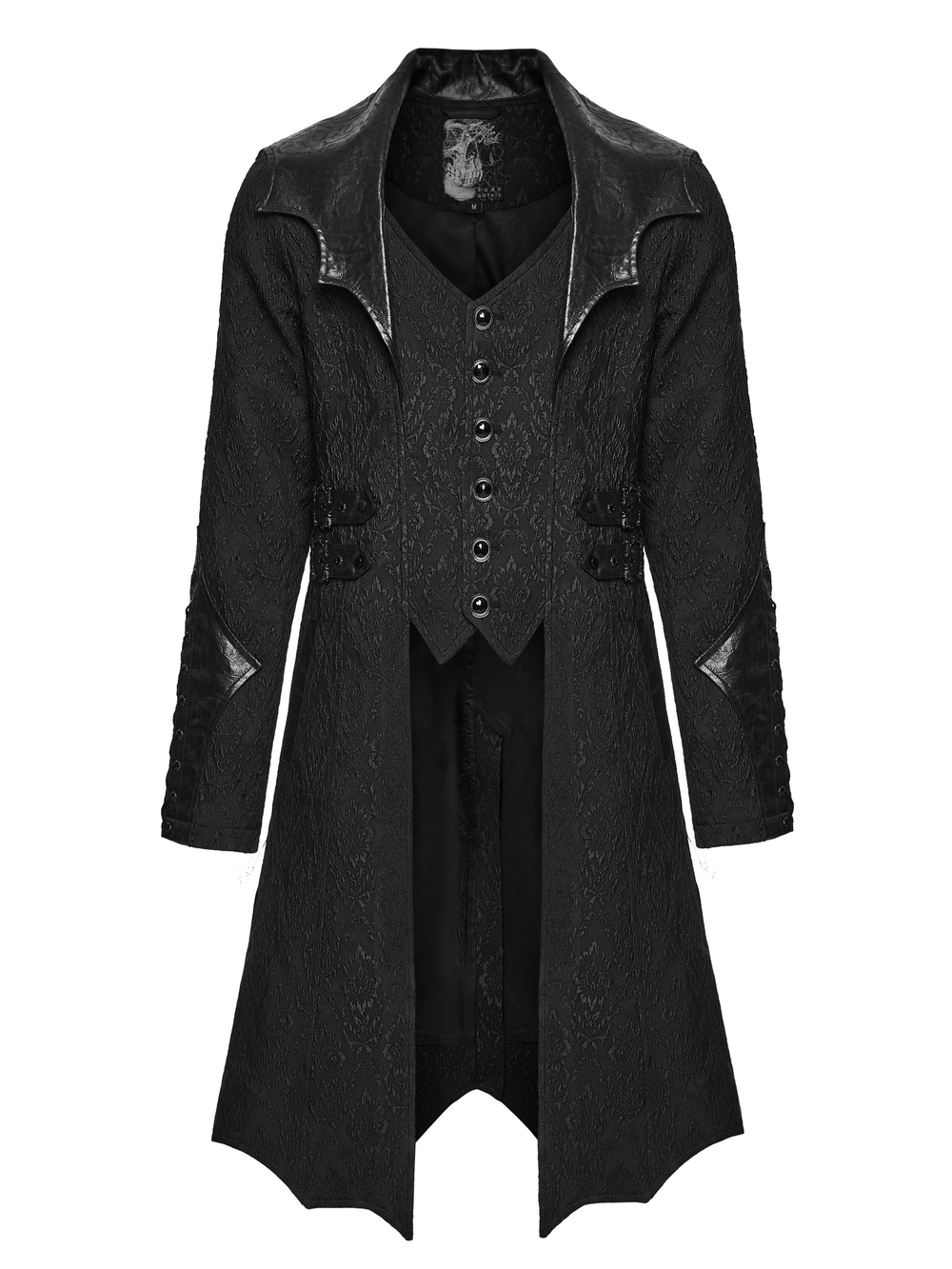 Men's Gothic Jacquard Coat with Bat Lapel and Details