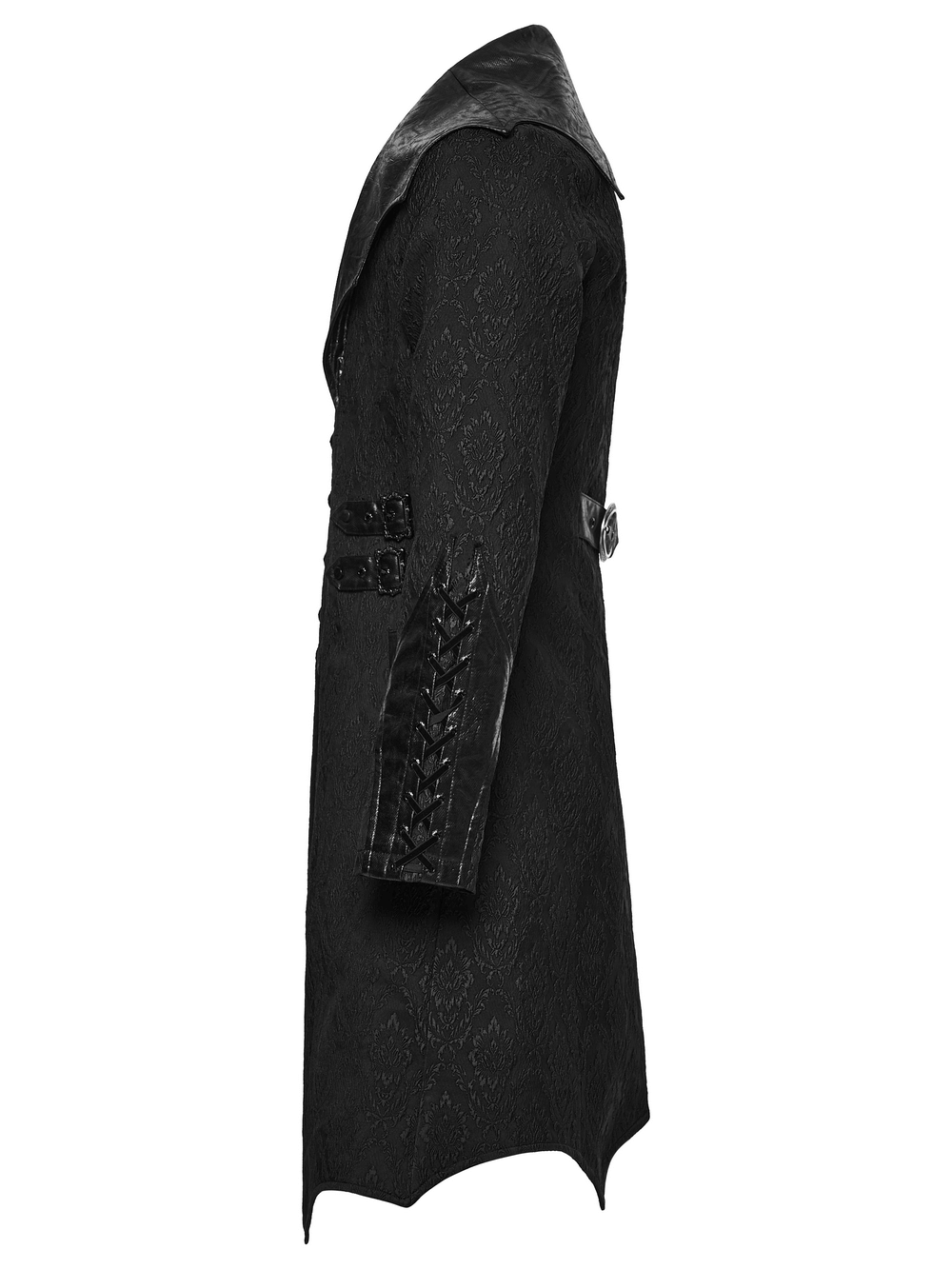 Men's Gothic Jacquard Coat with Bat Lapel and Details
