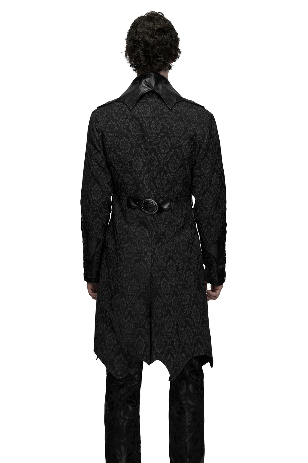 Men's Gothic Jacquard Coat with Bat Lapel and Details