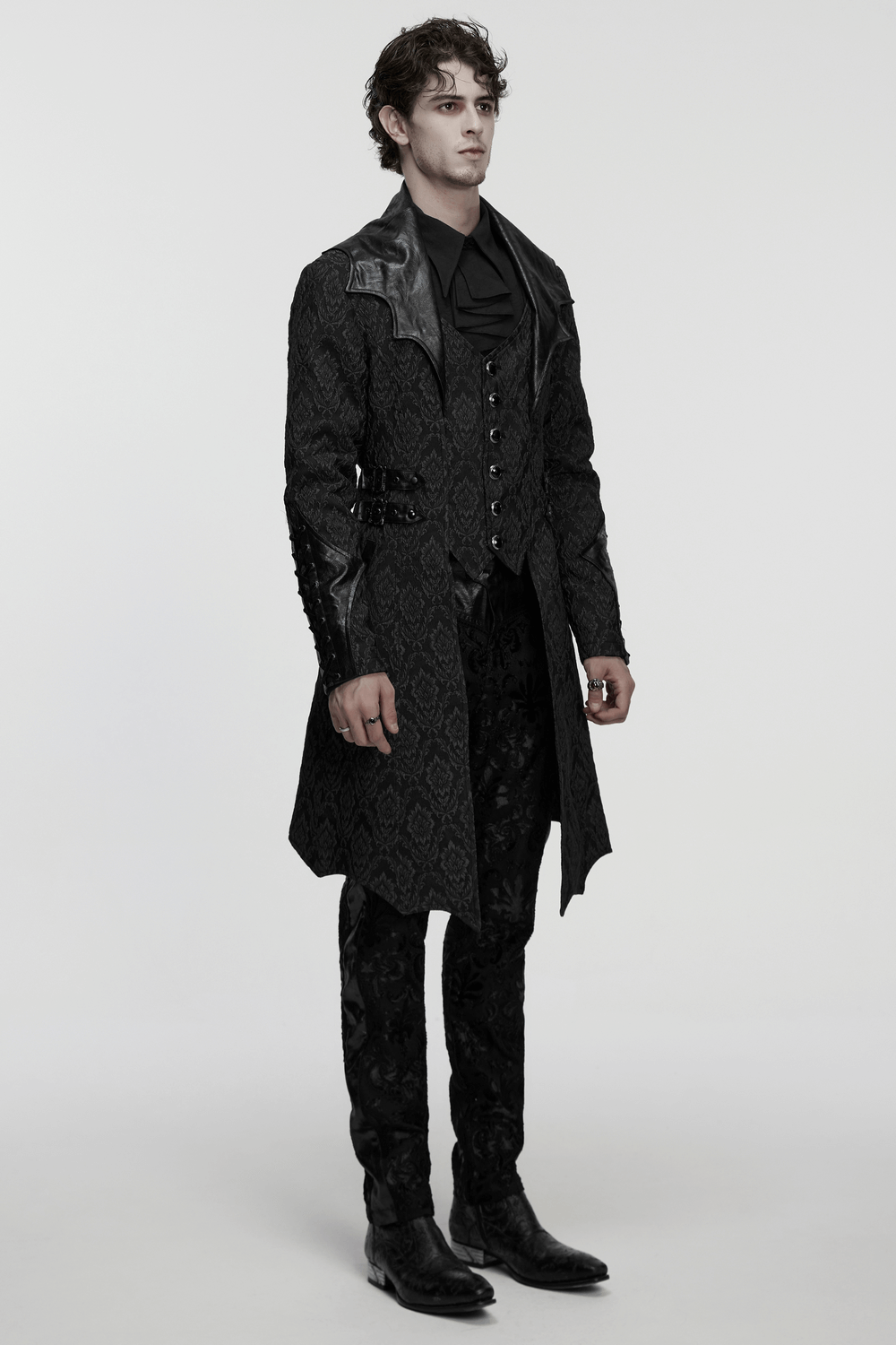 Men's Gothic Jacquard Coat with Bat Lapel and Details