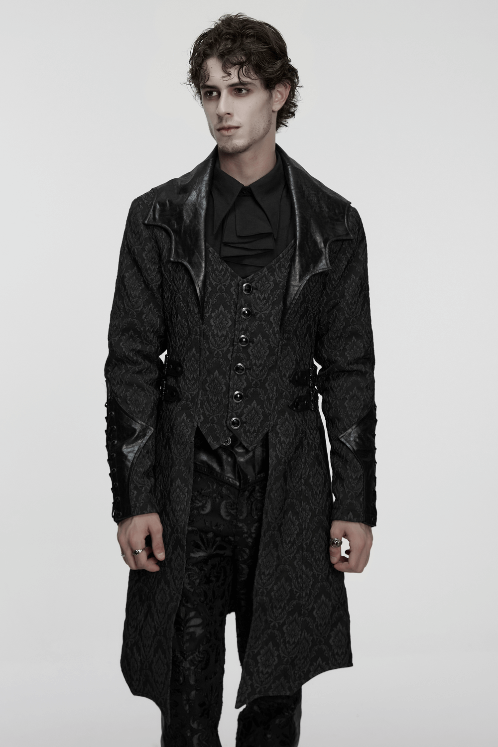 Men's Gothic Jacquard Coat with Bat Lapel and Details