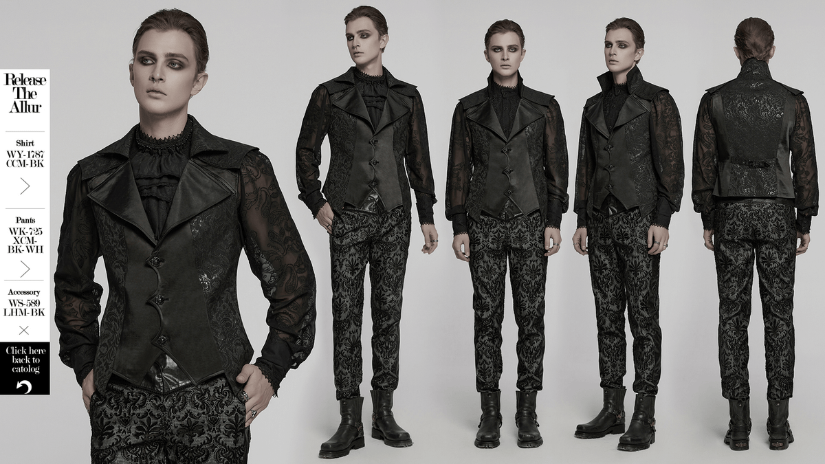 Men's Gothic Jacquard Waistcoat with Statement Collar