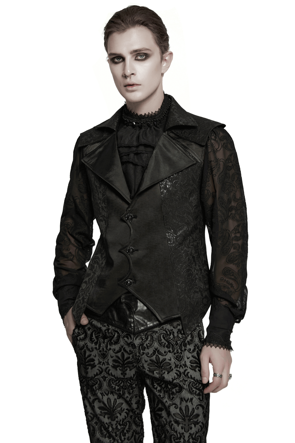 Men's Gothic Jacquard Waistcoat with Statement Collar