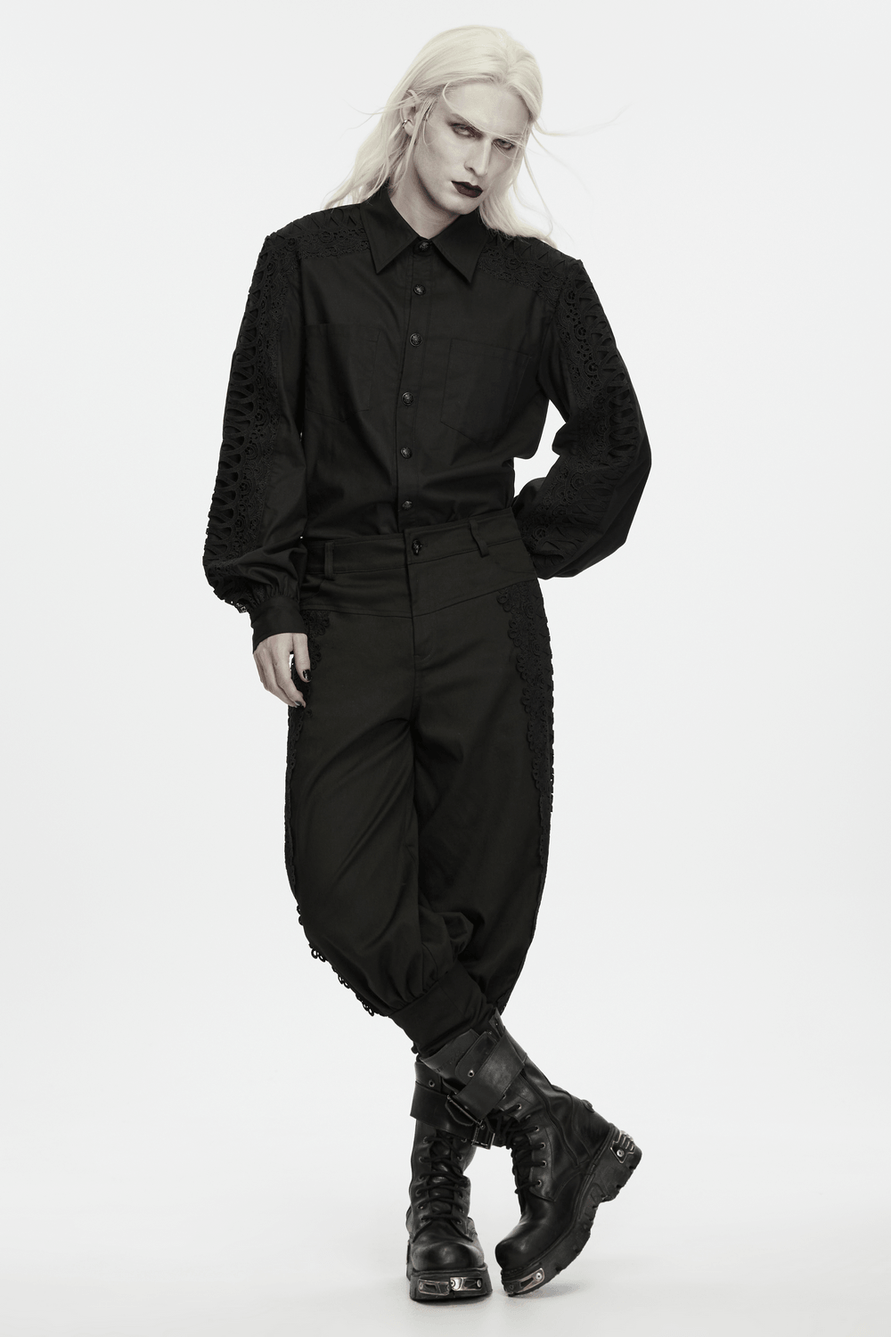 Men's Gothic Lace Panel Lantern Military Cargo Pants