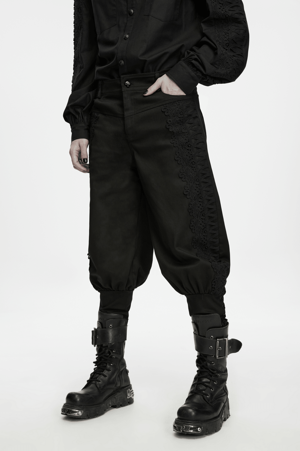 Men's Gothic Lace Panel Lantern Military Cargo Pants