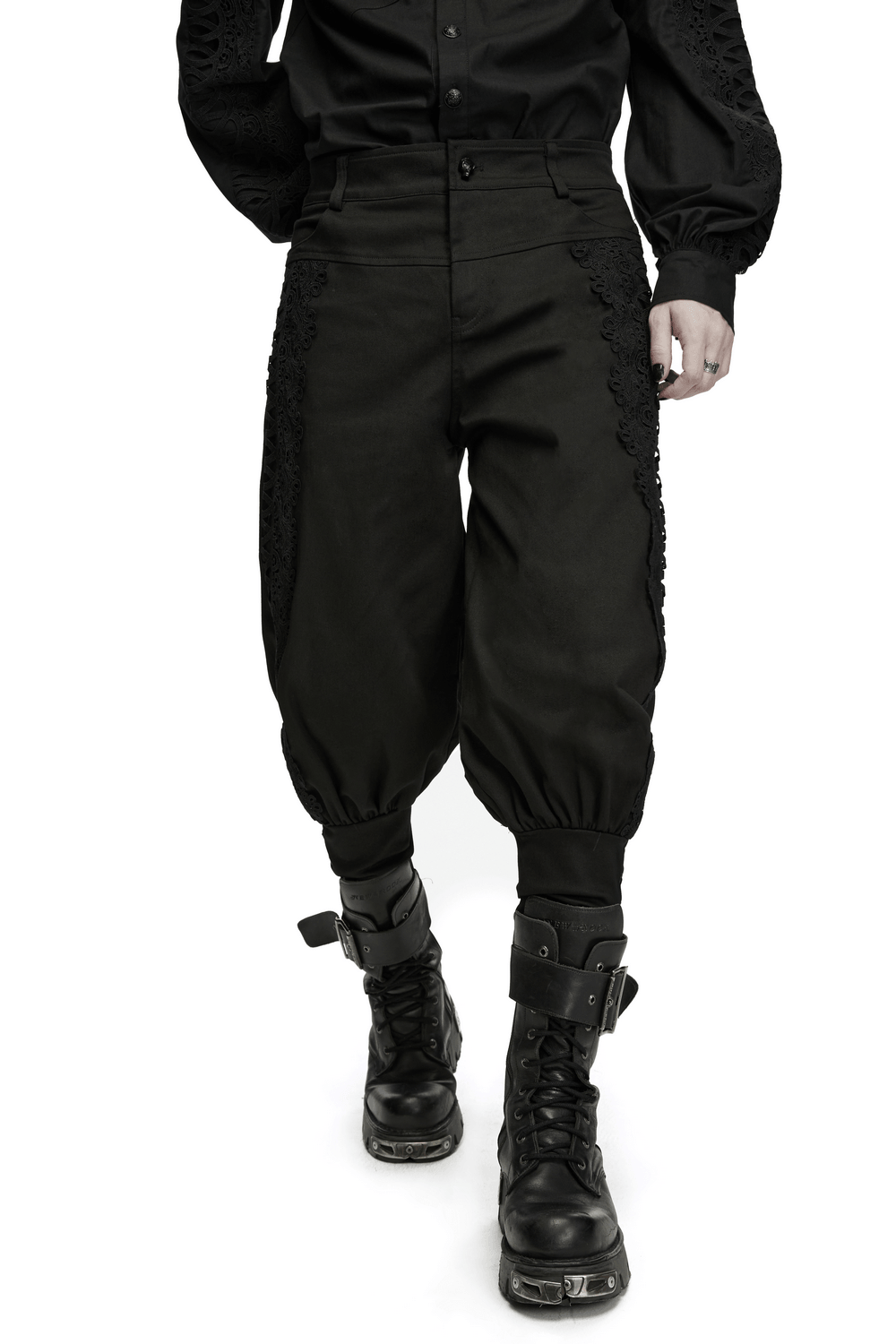 Men's Gothic Lace Panel Lantern Military Cargo Pants