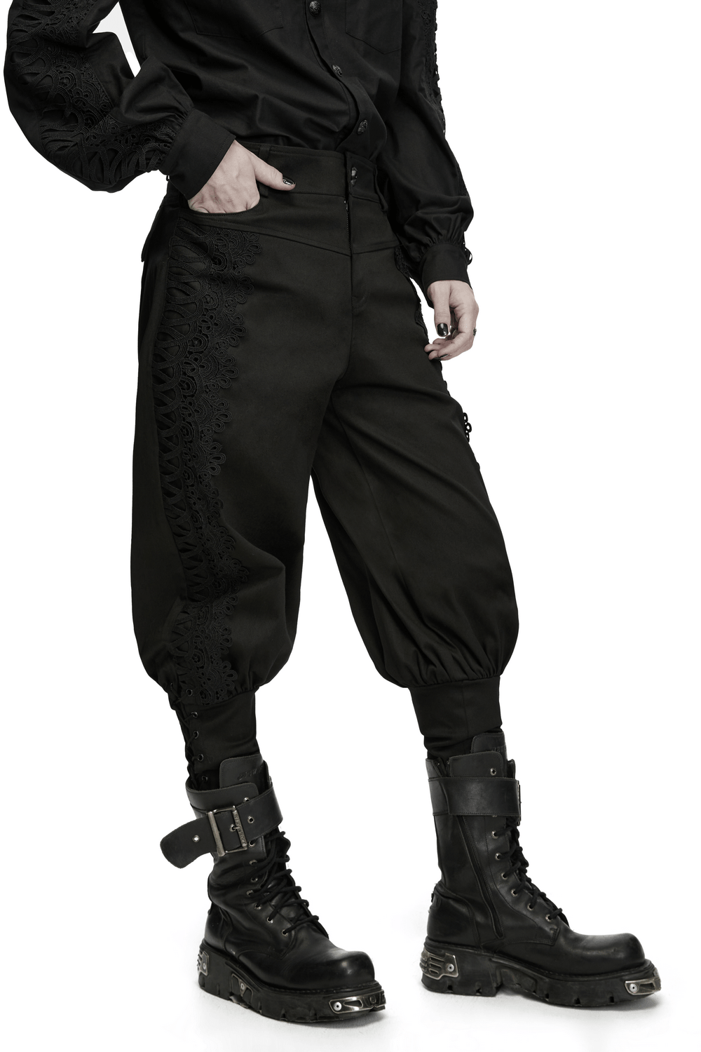 Men's Gothic Lace Panel Lantern Military Cargo Pants