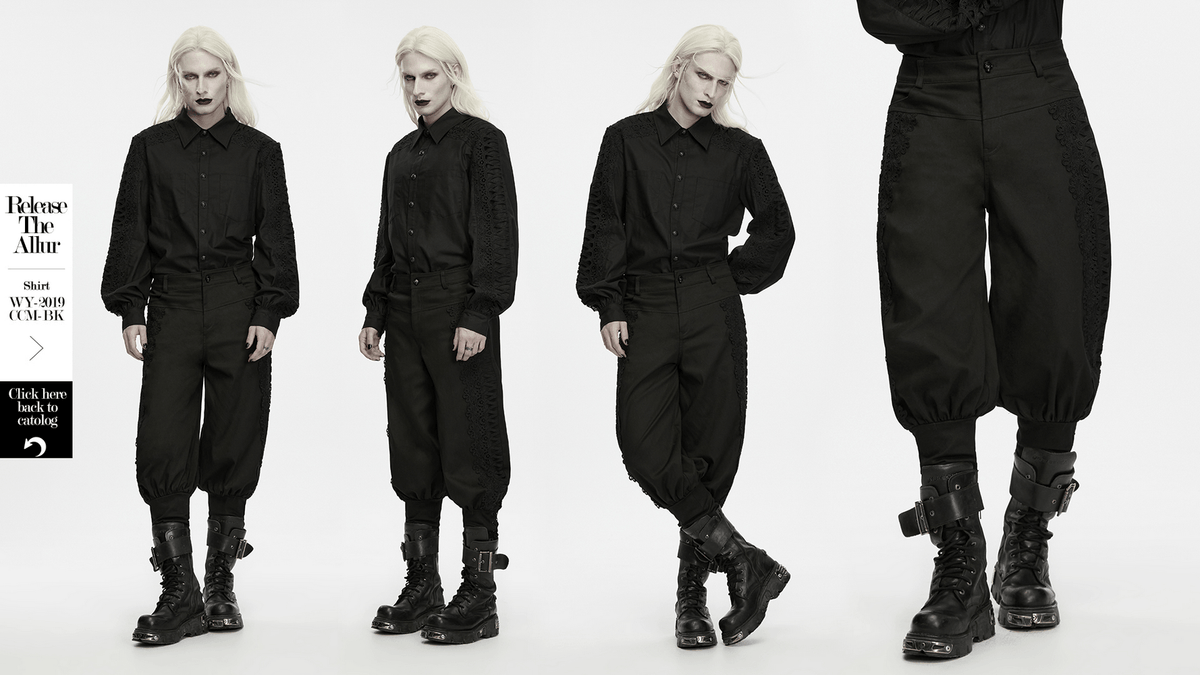Men's Gothic Lace Panel Lantern Military Cargo Pants