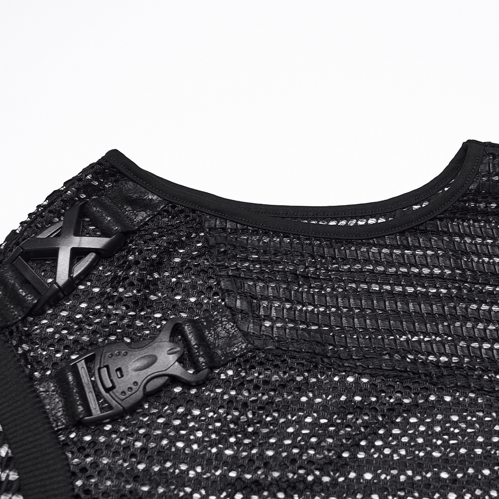 Men's Gothic Mesh Sleeveless Punk Top With Buckle Details