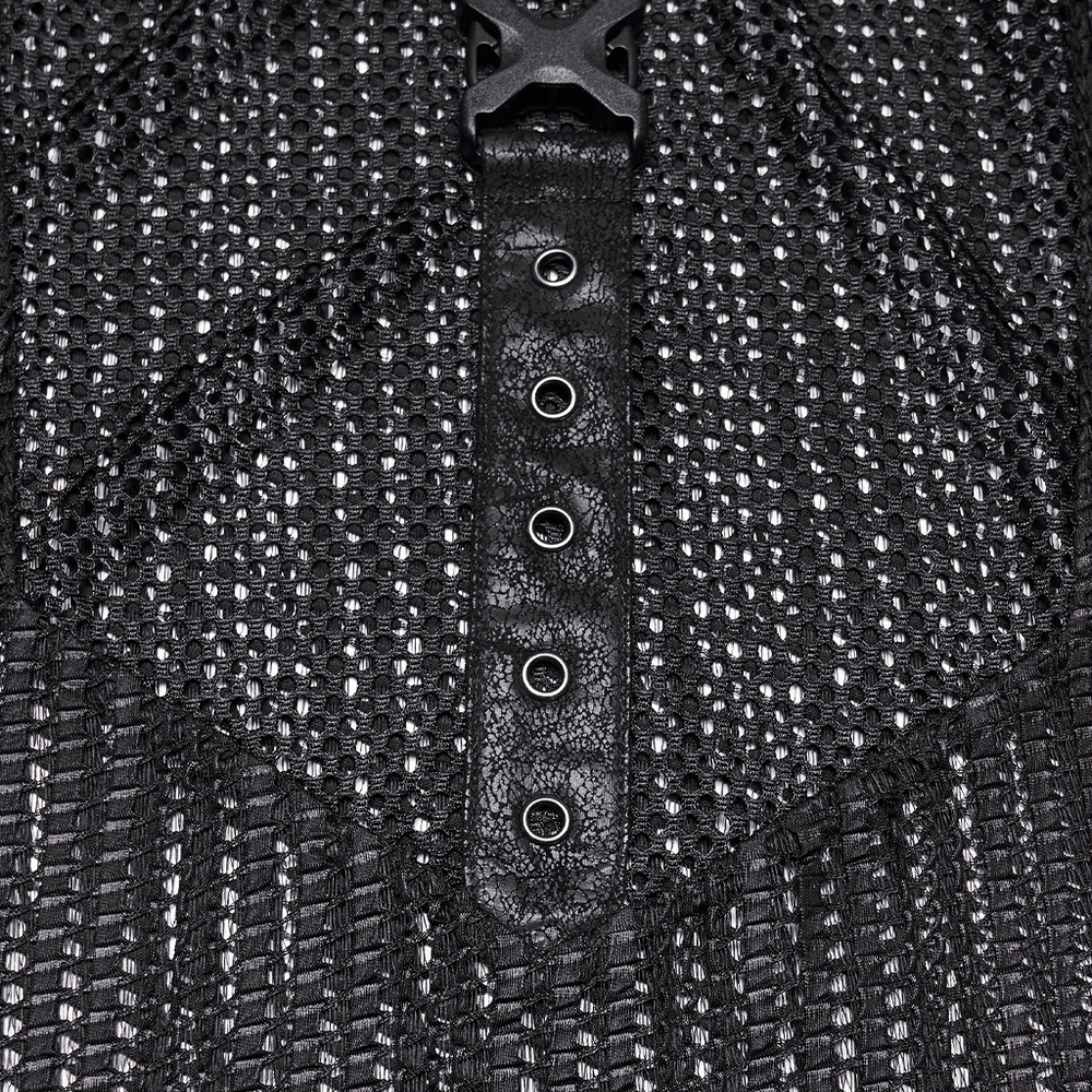 Men's Gothic Mesh Sleeveless Punk Top With Buckle Details