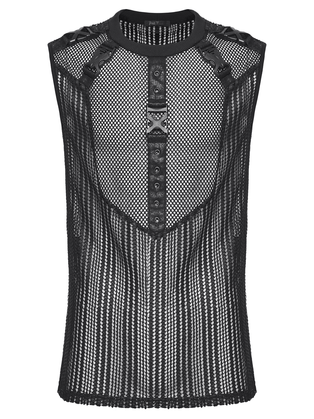 Men's Gothic Mesh Sleeveless Punk Top With Buckle Details
