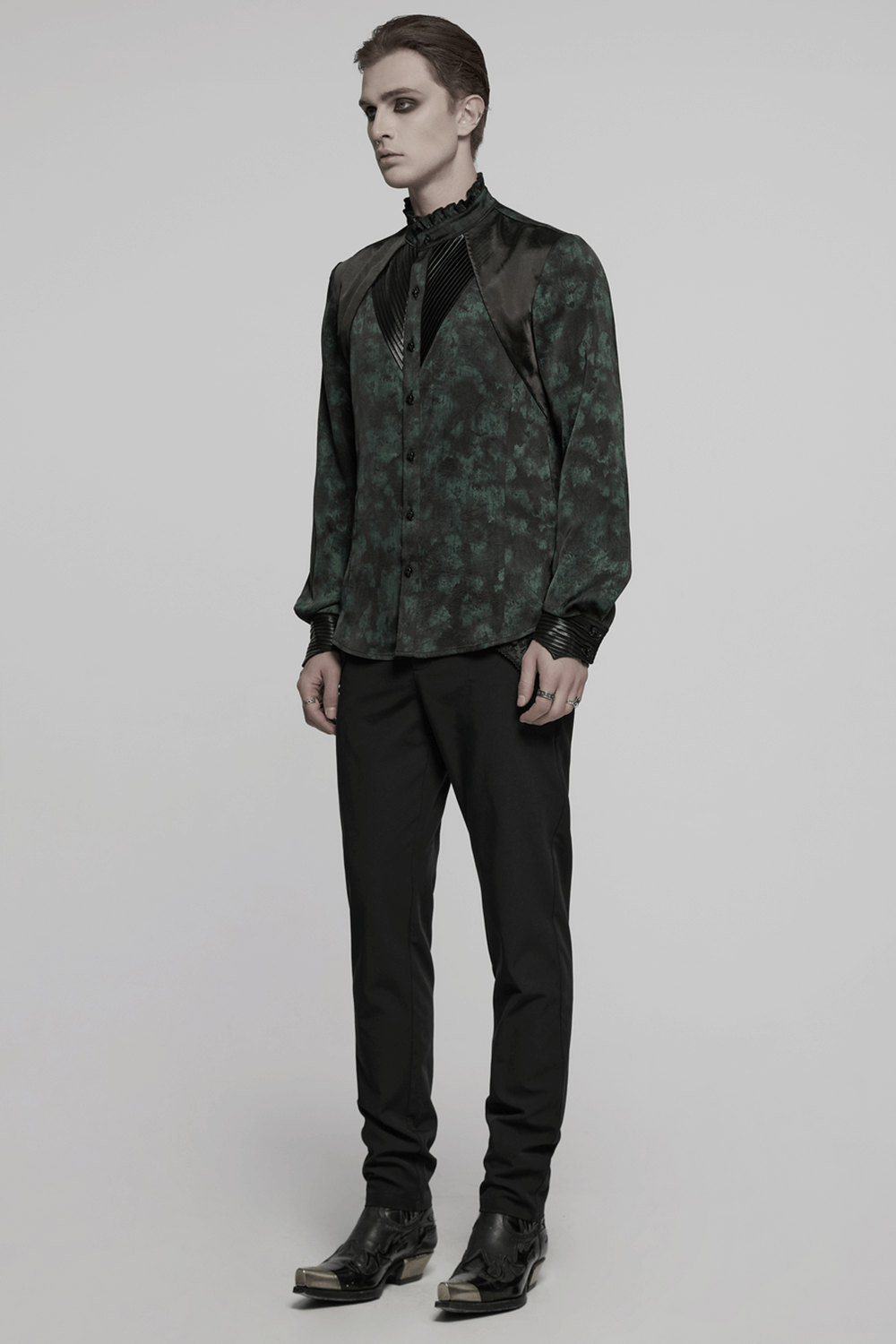 Men's Gothic Pleated Texture Long Sleeved Shirt
