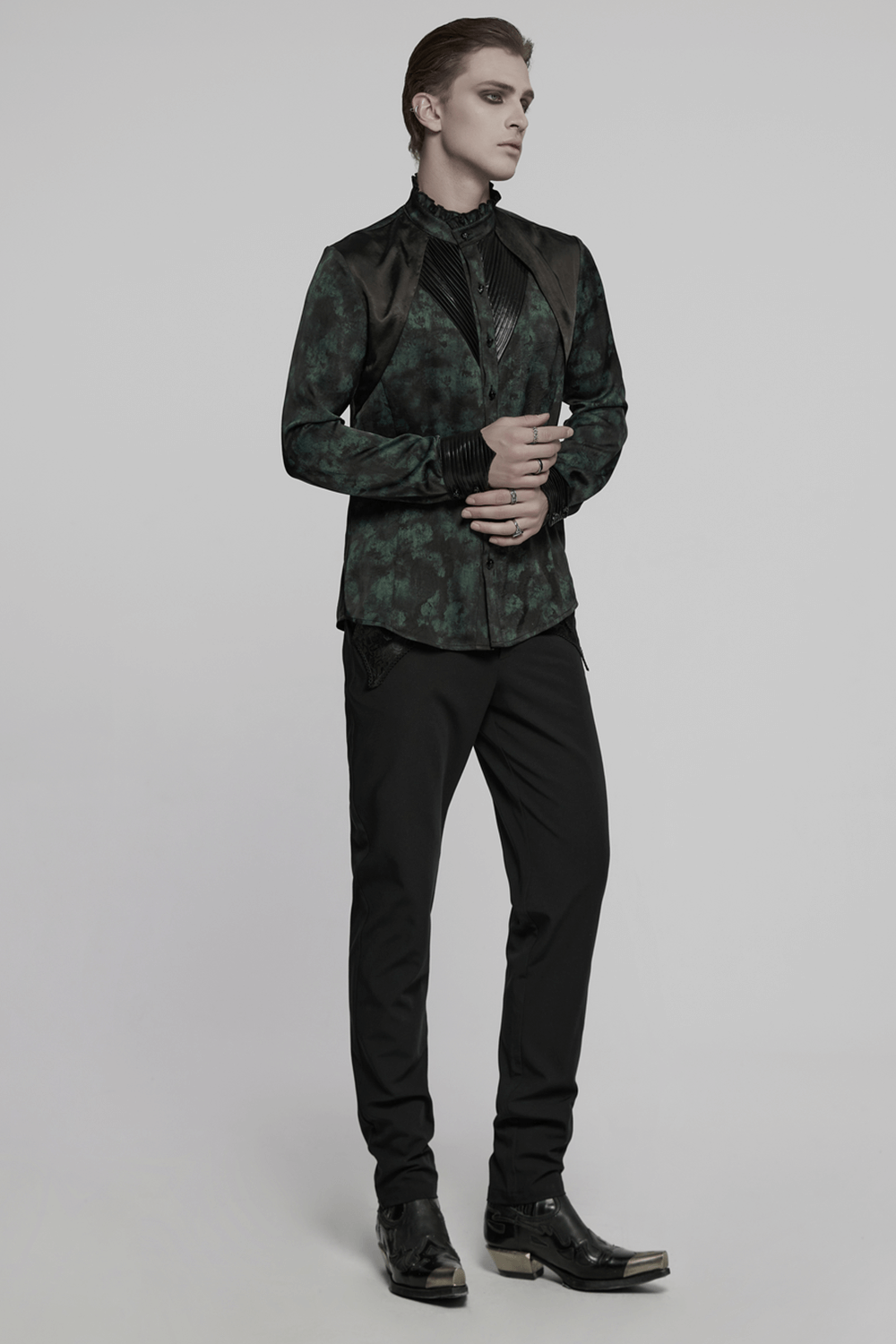 Men's Gothic Pleated Texture Long Sleeved Shirt