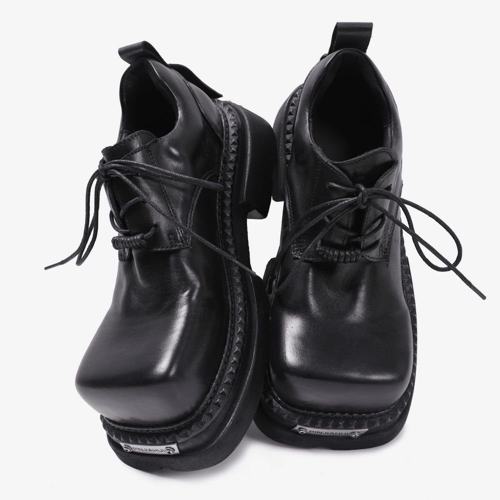 Men's Gothic Punk Black Lace Up Chunky Derby Shoes