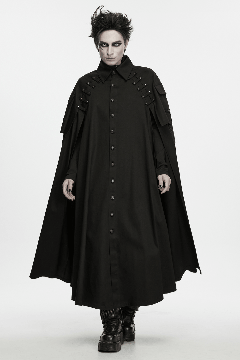 Men's Gothic Punk Long Cloak with Strap Details
