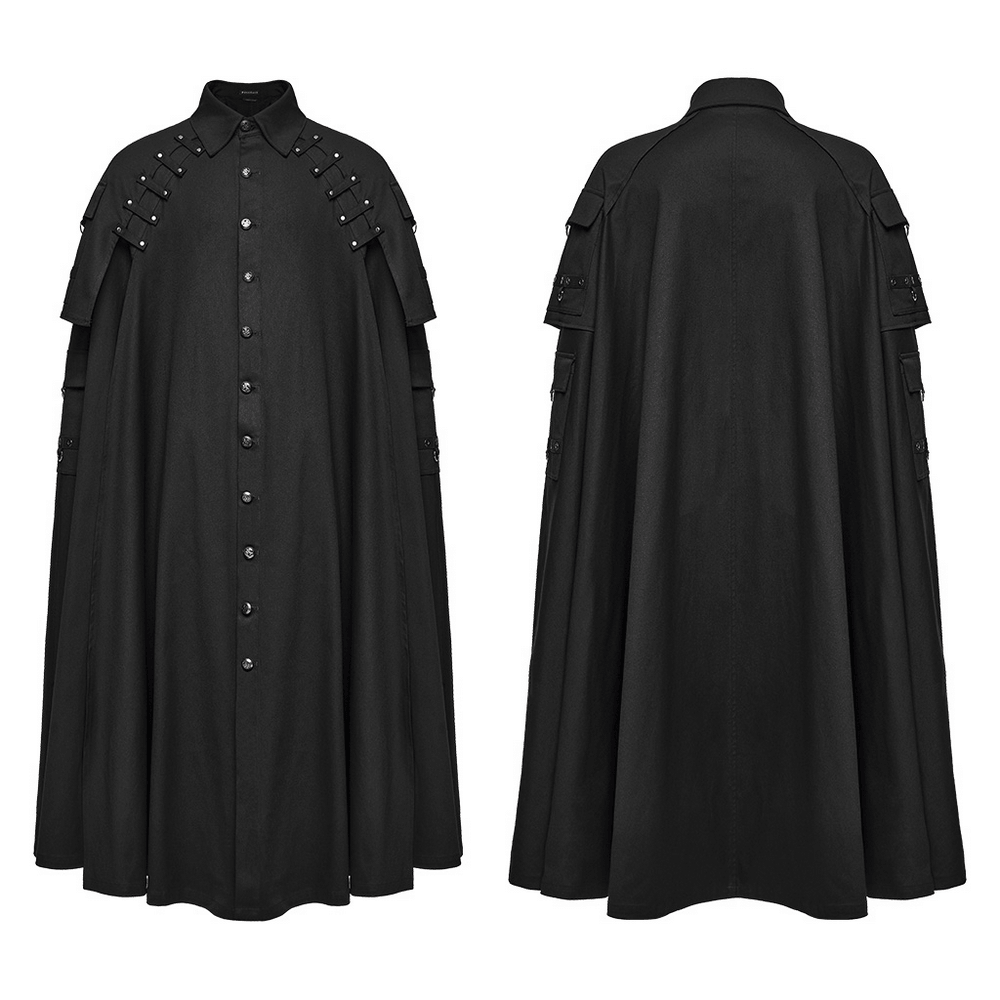 Men's Gothic Punk Long Cloak with Strap Details