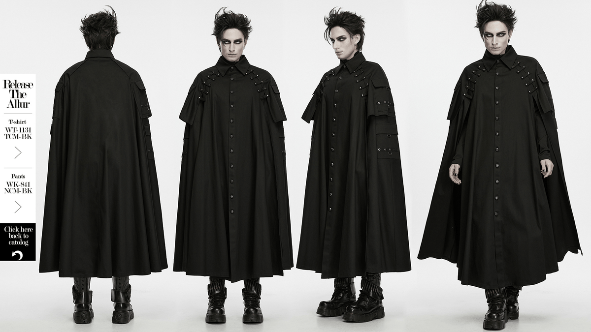 Men's Gothic Punk Long Cloak with Strap Details
