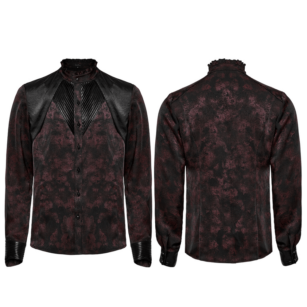 Men's Gothic Shirt with Pleated Collar and Leather Trim