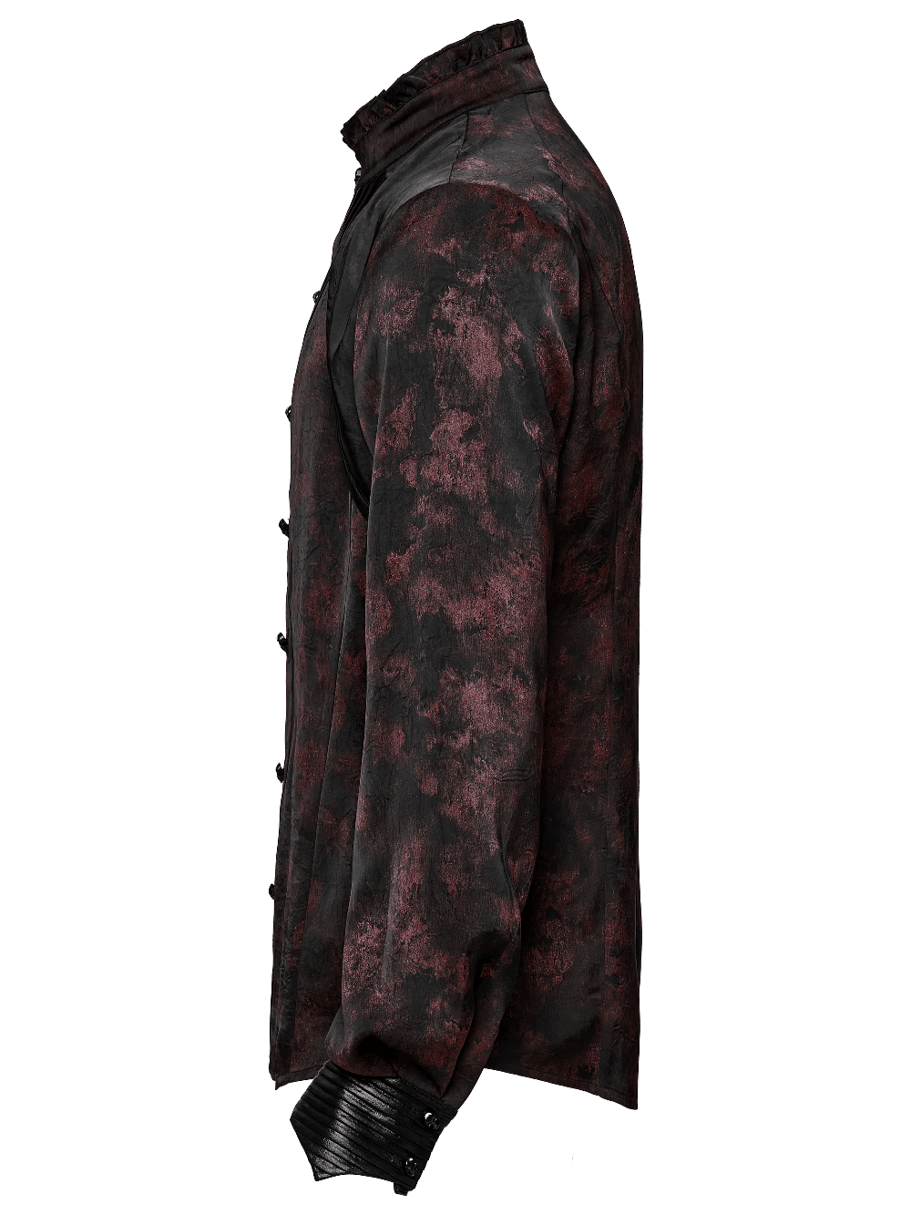 Men's Gothic Shirt with Pleated Collar and Leather Trim