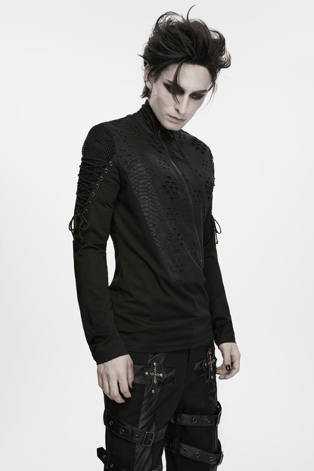 Men's Gothic Snake Texture Techwear Turtleneck Top