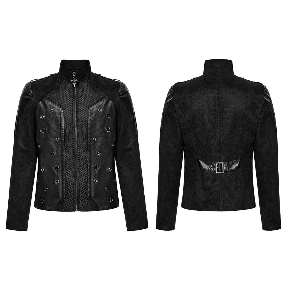 Men's Gothic Suede and Twill Cyberpunk Eyelet Jacket