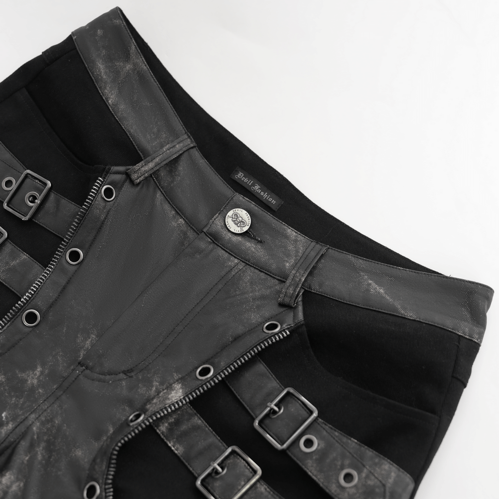 Men's Gothic Techwear Pants with Buckles and Panels