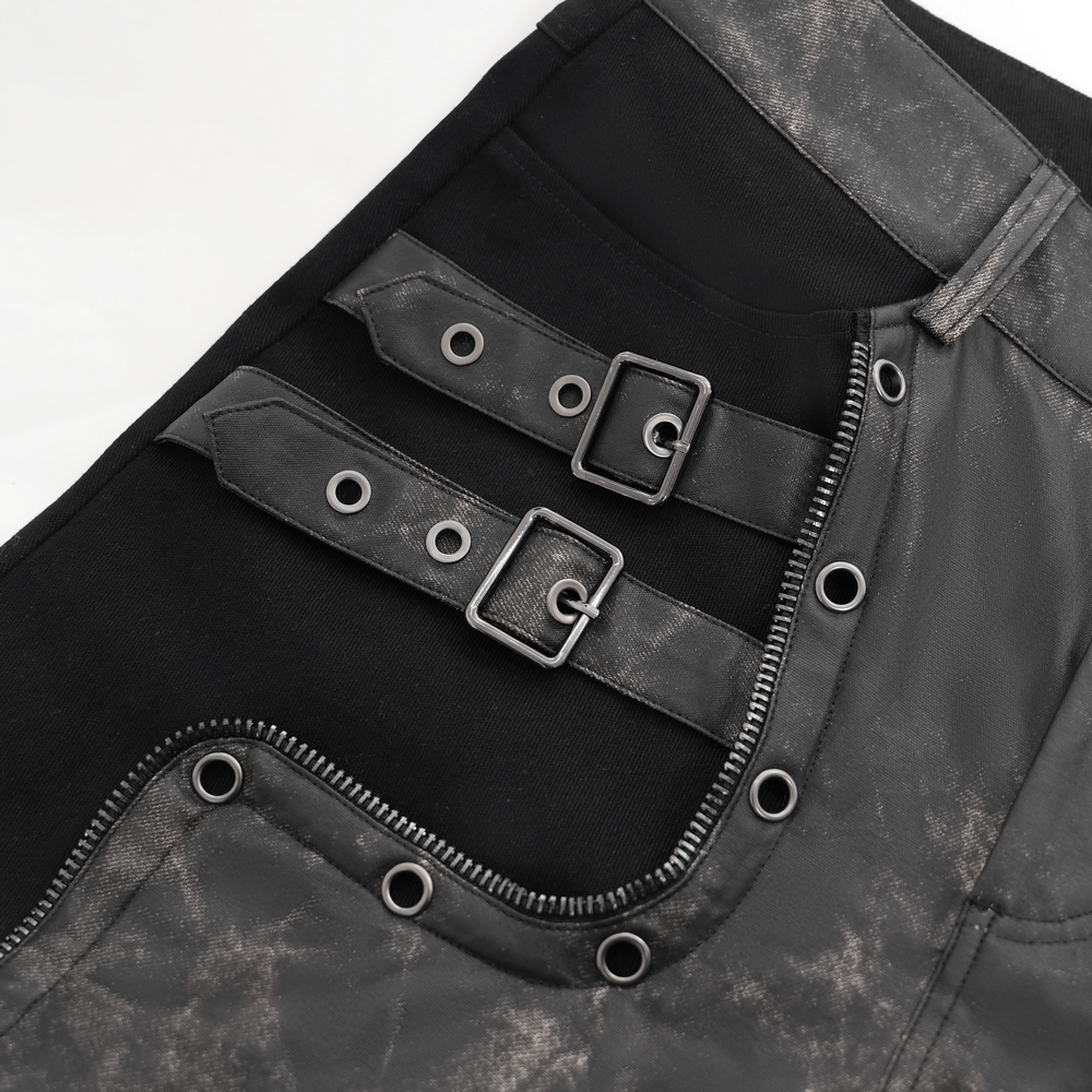 Men's Gothic Techwear Pants with Buckles and Panels