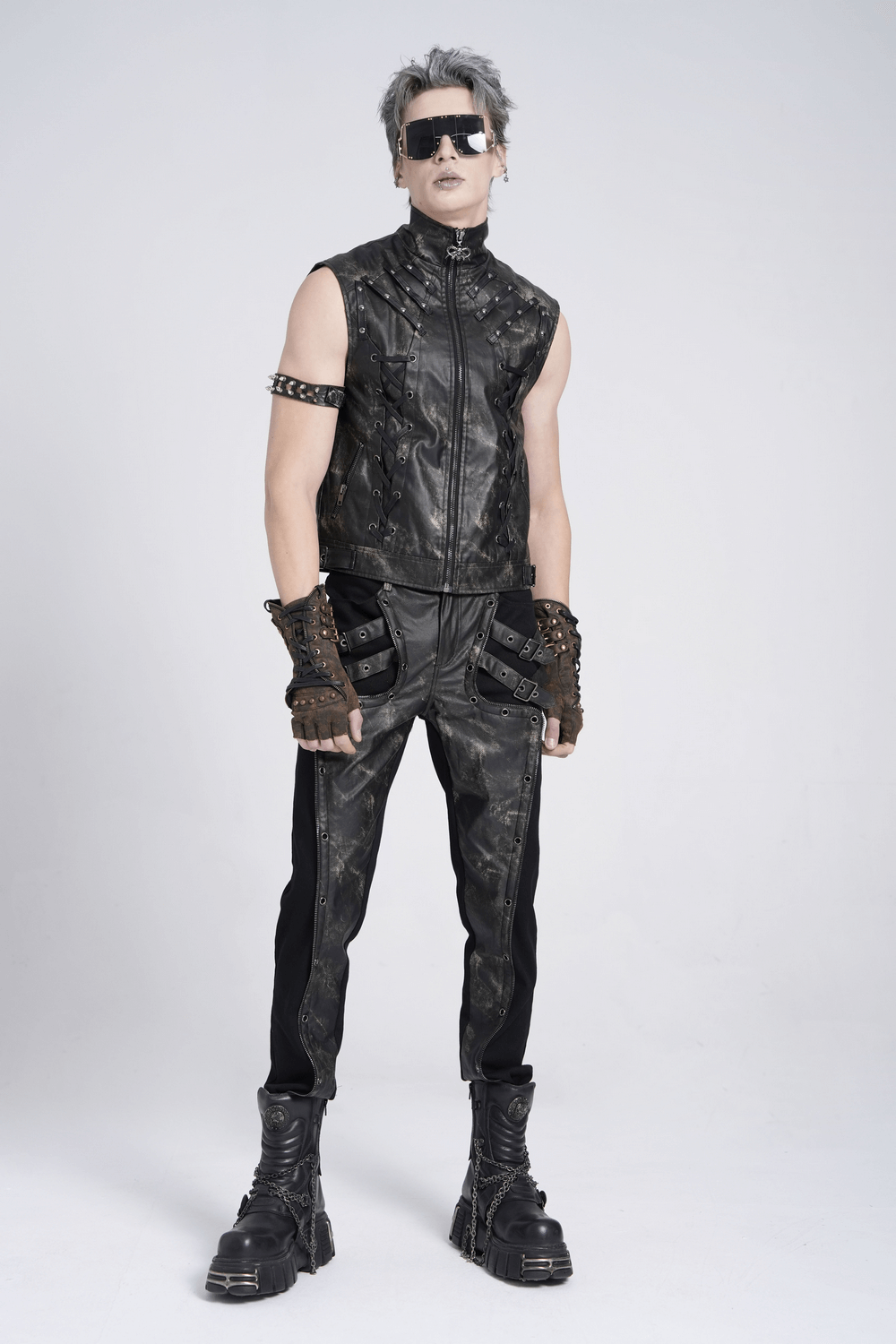 Men's Gothic Techwear Pants with Buckles and Panels